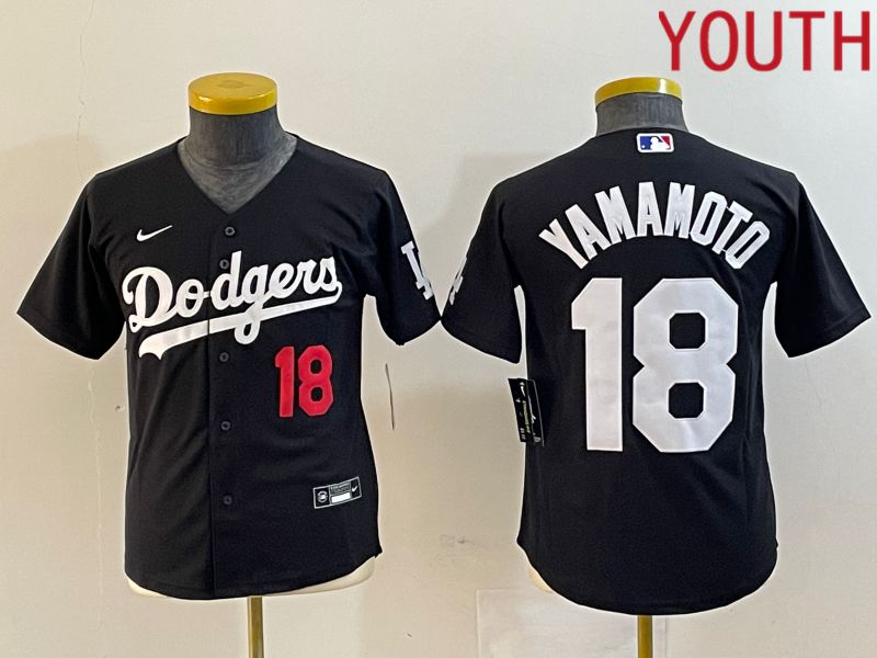 Youth Los Angeles Dodgers #18 Yamamoto Black Nike Game MLB Jersey style 2